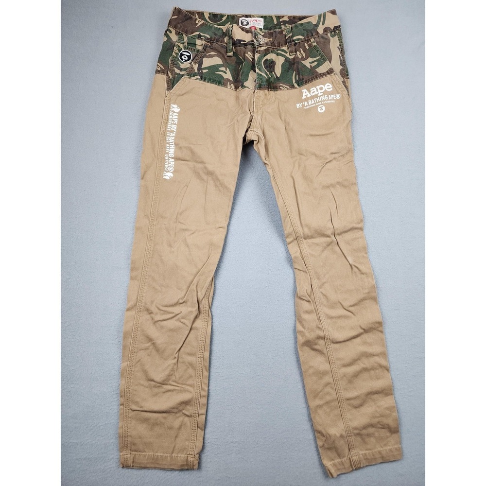 Aape By A Bathing Ape Pants Mens 29x29 Khaki Camo Slim Chino Logo Streetwear